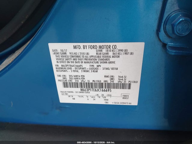 Aukcja sprzedaży 2018 Ford Ecosport Se, vin: MAJ3P1TE6JC166695, numer aukcji: 46343090