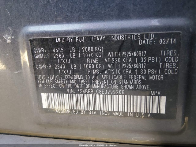 4S4BRBLC8E3299206 Subaru Outback 2.5i Limited