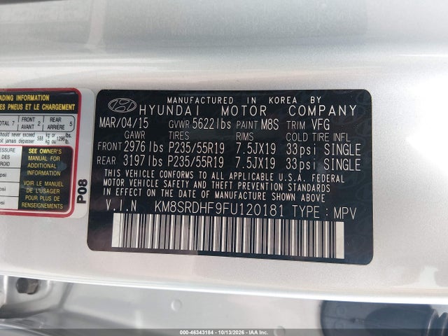 Hyundai Santa Fe Gls 2015 KM8SRDHF9FU120181 Image 9