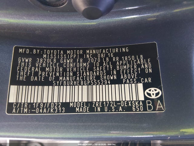 5YFBURHE8GP555294 Toyota Corolla S Plus