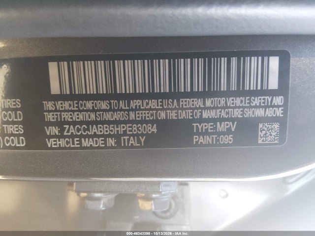 Продажа на аукционе авто 2017 Jeep Renegade Latitude Fwd, vin: ZACCJABB5HPE83084, номер лота: 46343398