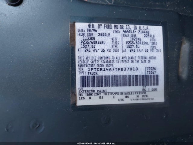 Продаж на аукціоні авто 1996 Ford Ranger Super Cab, vin: 1FTCR14A7TPB37010, номер лоту: 46343445