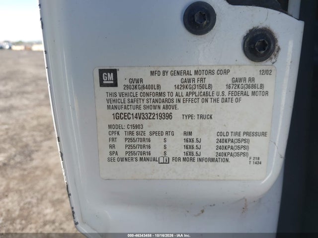 Продаж на аукціоні авто 2003 Chevrolet Silverado 1500 Work Truck, vin: 1GCEC14V33Z219396, номер лоту: 46343458