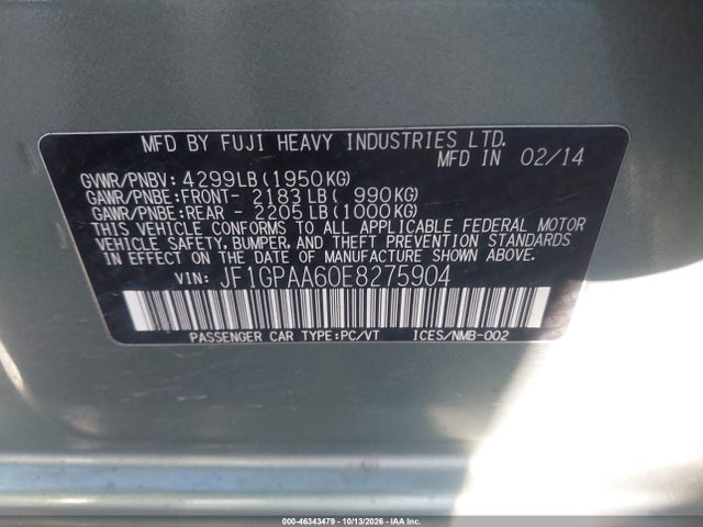 JF1GPAA60E8275904 Subaru Impreza 2.0i