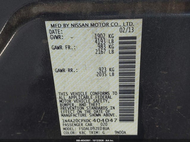 Продаж на аукціоні авто 2013 Nissan Leaf Sv, vin: 1N4AZ0CPXDC404047, номер лоту: 46343501