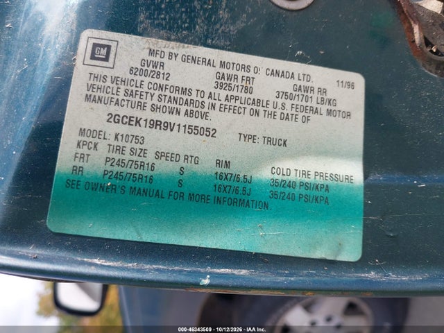 Продаж на аукціоні авто 1997 Chevrolet K1500 Fleetside, vin: 2GCEK19R9V1155052, номер лоту: 46343509