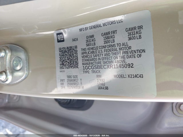 Aukcja sprzedaży 2024 Chevrolet Colorado 2wd Wt, vin: 1GCGSBECXR1145092, numer aukcji: 46343550