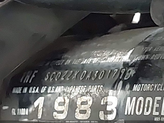 Продажа на аукционе авто 1983 Honda Gl1100 A, vin: 1HFSC022XDA301718, номер лота: 46343701