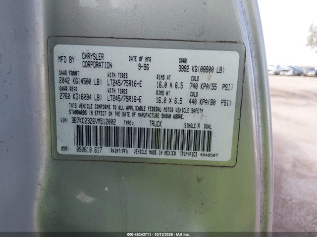 Aukcja sprzedaży 1997 Dodge Ram 2500 St, vin: 3B7KC23Z6VM512002, numer aukcji: 46343711