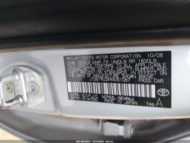 Aukcja sprzedaży 2009 Toyota Yaris, vin: JTDBT903X94051087, numer aukcji: 46343831