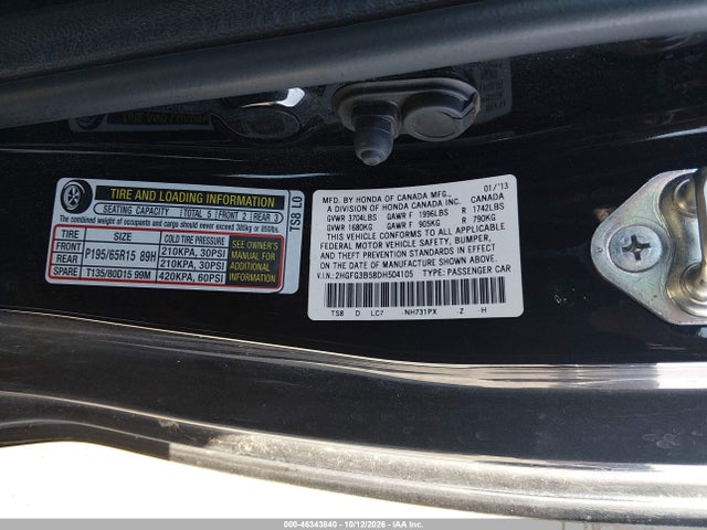 Продаж на аукціоні авто 2013 Honda Civic Lx, vin: 2HGFG3B58DH504105, номер лоту: 46343840