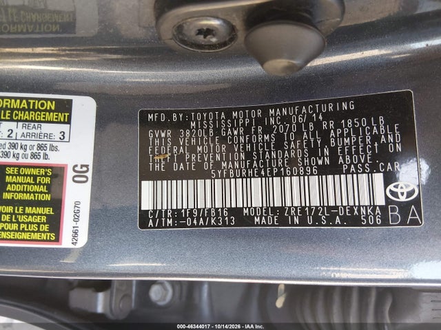 Toyota COROLLA LE 2014 5YFBURHE4EP160896 Image 9