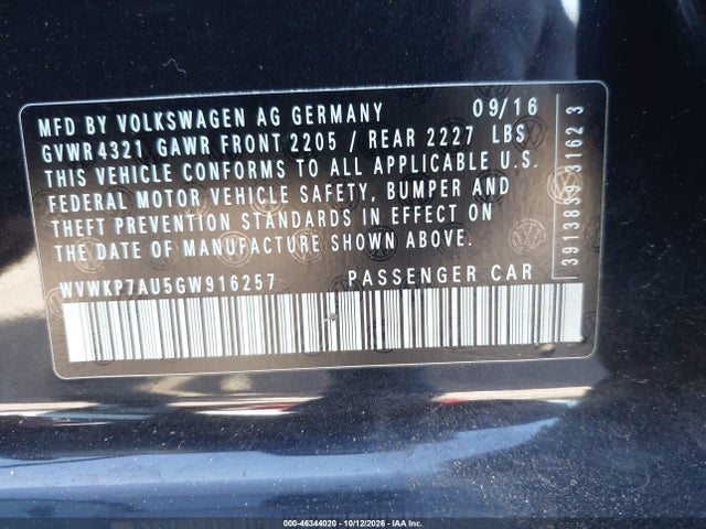 WVWKP7AU5GW916257 Volkswagen E-golf Se