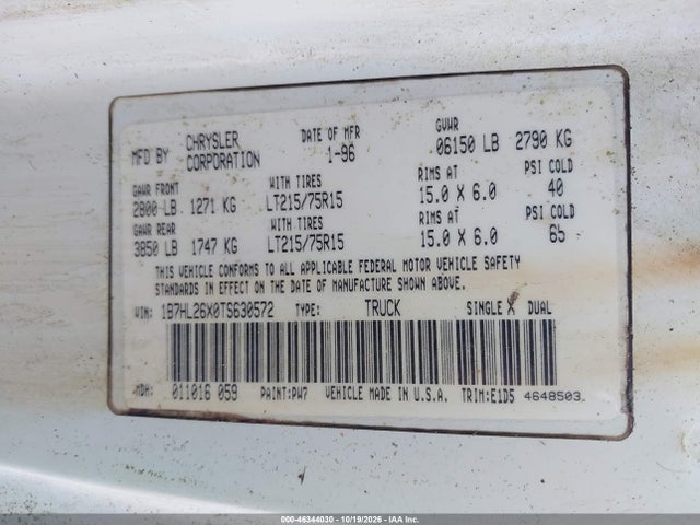 Продаж на аукціоні авто 1996 Dodge Dakota, vin: 1B7HL26X0TS630572, номер лоту: 46344030