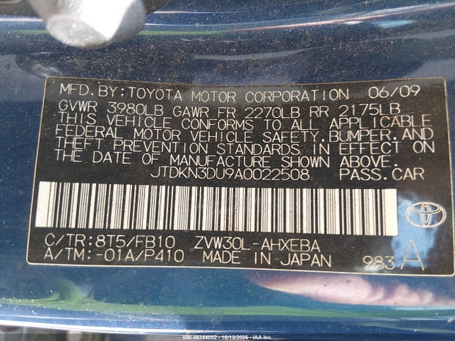 Aukcja sprzedaży 2010 Toyota Prius Ii, vin: JTDKN3DU9A0022508, numer aukcji: 46344052