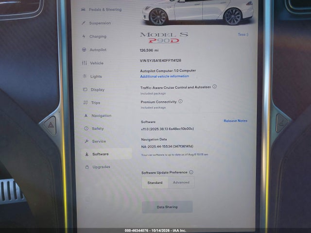 Продаж на аукціоні авто 2015 Tesla Model S 85d/p85d, vin: 5YJSA1E40FF114128, номер лоту: 46344076