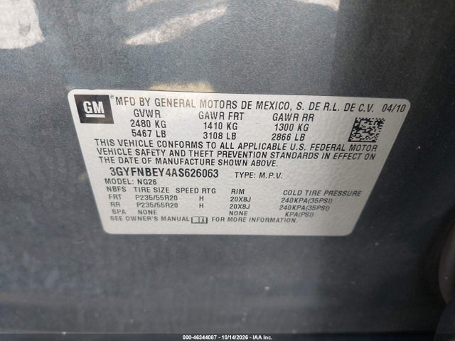 Продаж на аукціоні авто 2010 Cadillac Srx Performance Collection, vin: 3GYFNBEY4AS626063, номер лоту: 46344087