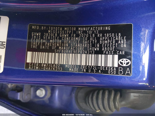 46344090 :رقم المزاد ، 5YFBURHE9EP024313 vin ، 2014 Toyota Corolla S Premium مزاد بيع