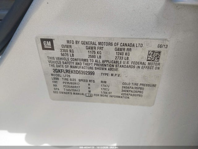 46344120 :رقم المزاد ، 2GKFLREK8D6392999 vin ، 2013 Gmc Terrain Sle-1 مزاد بيع