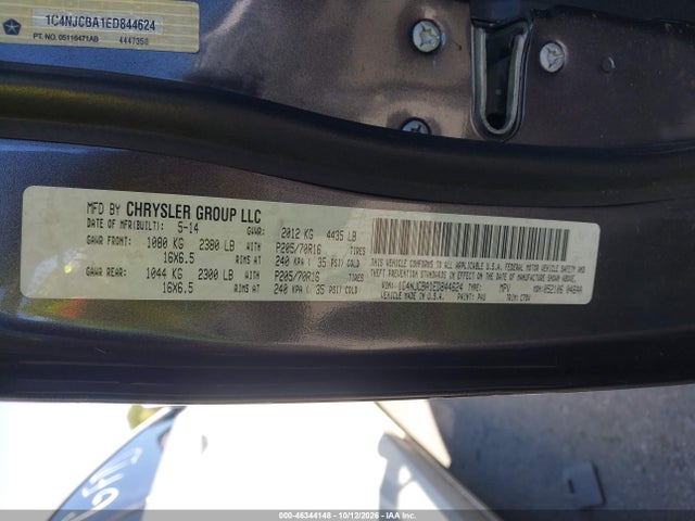 2014 Jeep Compass Sport მანქანა იყიდება აუქციონზე, vin: 1C4NJCBA1ED844624, აუქციონის ნომერი: 46344148