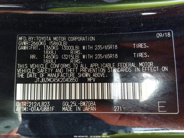 Продаж на аукціоні авто 2019 Lexus Rx 350, vin: JTJBZMCA5K2040850, номер лоту: 46344155