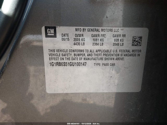 Продажа на аукционе авто 2016 Chevrolet Volt Premier, vin: 1G1RB6S51GU100147, номер лота: 46344161