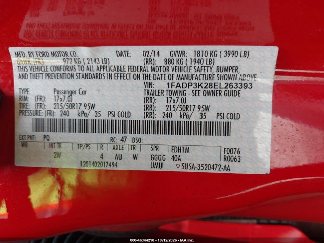 Продаж на аукціоні авто 2014 Ford Focus Se, vin: 1FADP3K28EL263393, номер лоту: 46344210