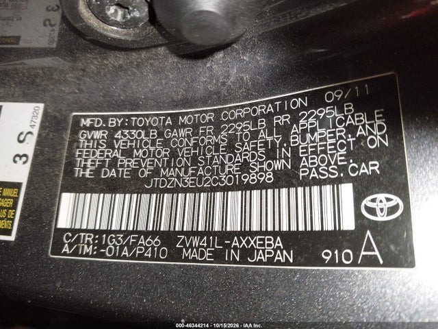 46344214 :رقم المزاد ، JTDZN3EU2C3019898 vin ، 2012 Toyota Prius V Three مزاد بيع