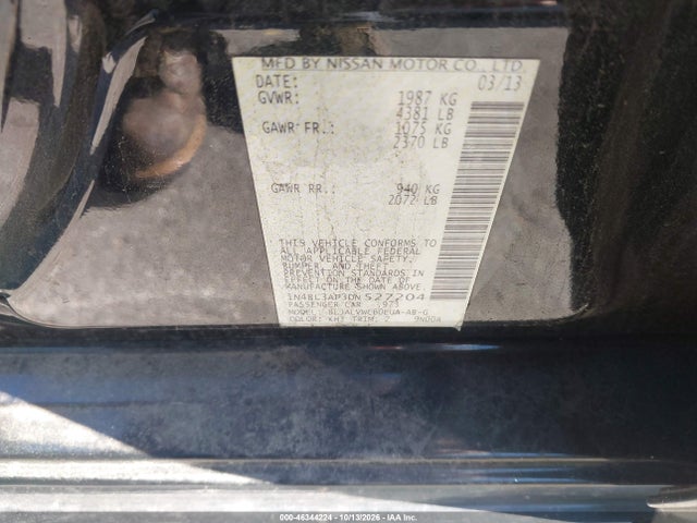 2013 Nissan Altima 3.5 Sl მანქანა იყიდება აუქციონზე, vin: 1N4BL3AP3DN527204, აუქციონის ნომერი: 46344224