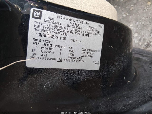 Aukcja sprzedaży 2008 Chevrolet Tahoe Hybrid, vin: 1GNFK13558R211145, numer aukcji: 46344254