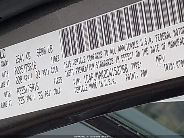 2012 Jeep Liberty Sport მანქანა იყიდება აუქციონზე, vin: 1C4PJMAK2CW152768, აუქციონის ნომერი: 46344275