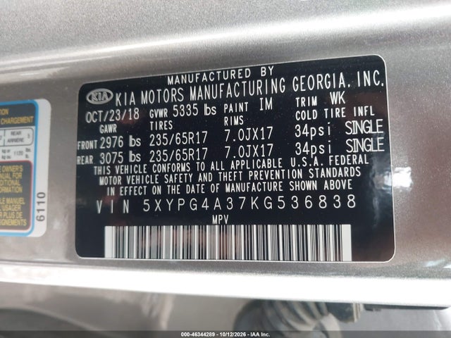 KIA Sorento 2.4l Lx 2019 5XYPG4A37KG536838 Image 9