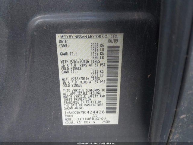 Продаж на аукціоні авто 2009 Nissan Frontier Se, vin: 1N6AD09W79C424428, номер лоту: 46344311