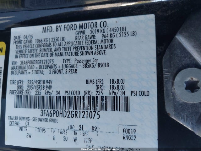 Продажа на аукционе авто 2016 Ford Fusion Se, vin: 3FA6P0HD2GR121075, номер лота: 46344333