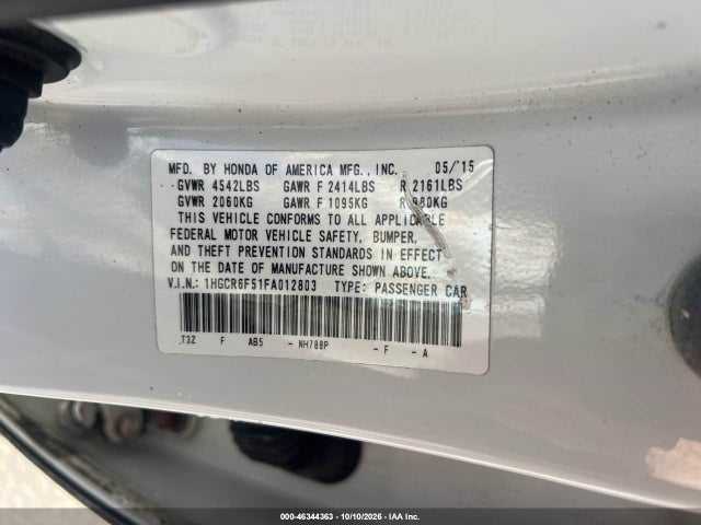 Продаж на аукціоні авто 2015 Honda Accord Hybrid Ex-l, vin: 1HGCR6F51FA012803, номер лоту: 46344363