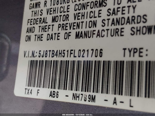 2015 Acura Rdx მანქანა იყიდება აუქციონზე, vin: 5J8TB4H51FL021706, აუქციონის ნომერი: 46344398