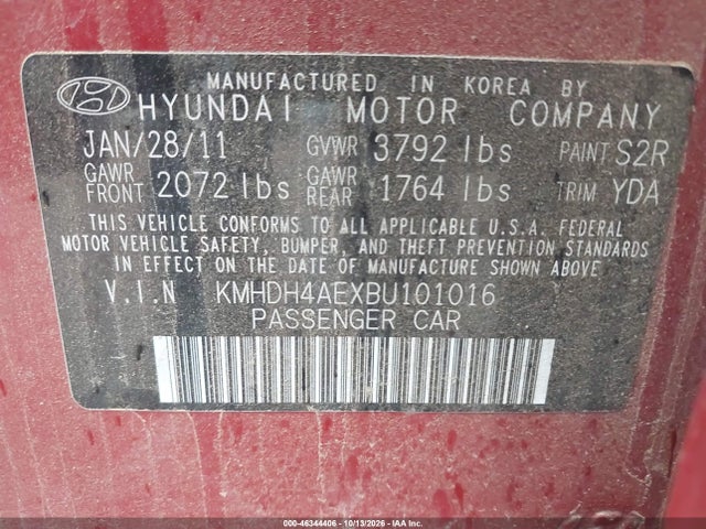 Aukcja sprzedaży 2011 Hyundai Elantra Limited (ulsan Plant), vin: KMHDH4AEXBU101016, numer aukcji: 46344406