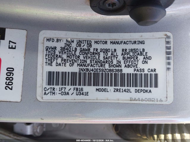 Aukcja sprzedaży 2009 Toyota Corolla Le, vin: 1NXBU40E59Z086388, numer aukcji: 46344408
