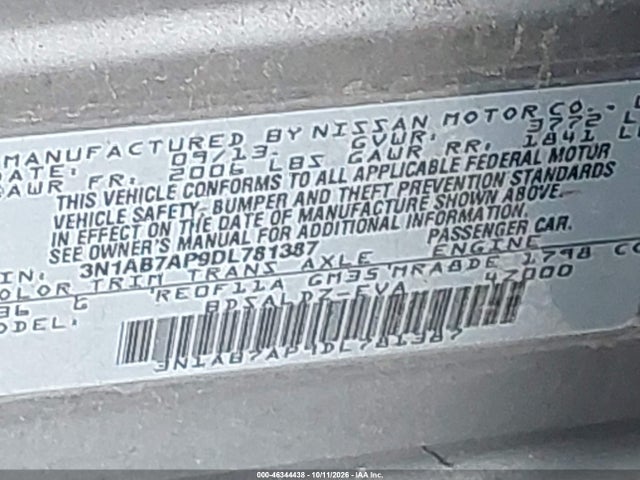 Aukcja sprzedaży 2013 Nissan Sentra Sv, vin: 3N1AB7AP9DL781387, numer aukcji: 46344438