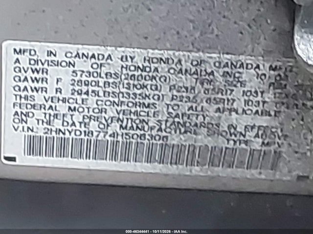 46344441 :رقم المزاد ، 2HNYD18774H506306 vin ، 2004 Acura Mdx مزاد بيع
