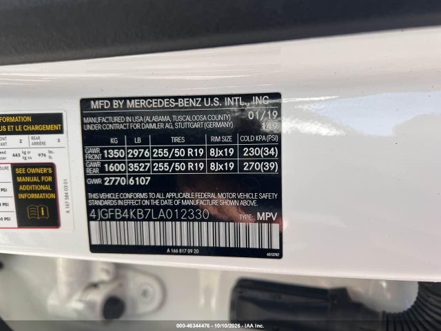 2020 Mercedes-benz Gle 350 4matic მანქანა იყიდება აუქციონზე, vin: 4JGFB4KB7LA012330, აუქციონის ნომერი: 46344476