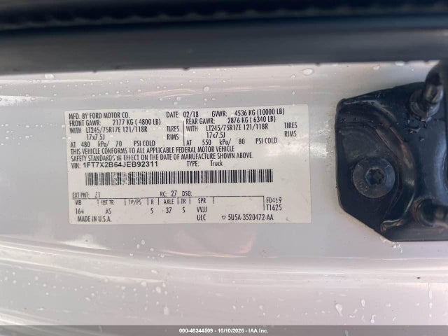 Продаж на аукціоні авто 2018 Ford F-250 Xl, vin: 1FT7X2B64JEB92311, номер лоту: 46344509
