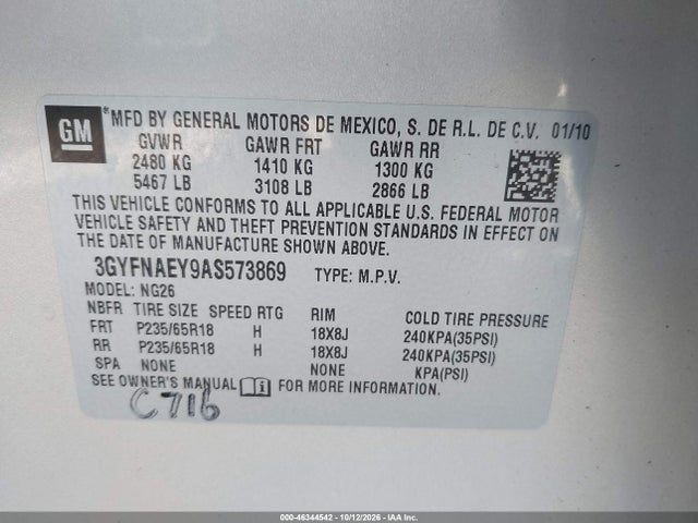 Aukcja sprzedaży 2010 Cadillac Srx Luxury Collection, vin: 3GYFNAEY9AS573869, numer aukcji: 46344542