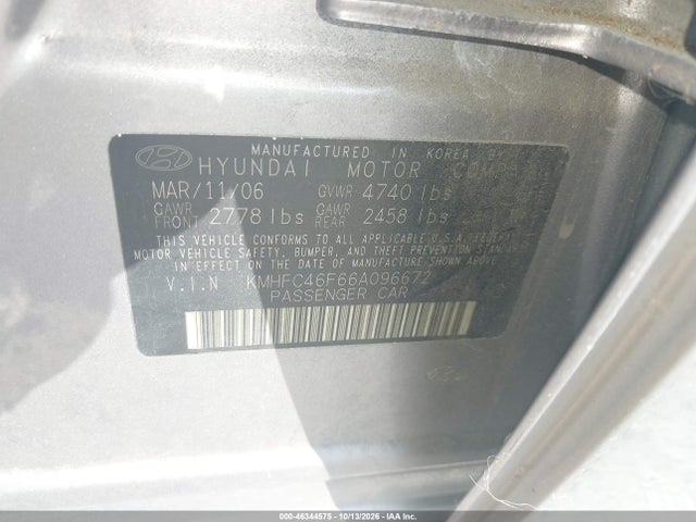 Продажа на аукционе авто 2006 Hyundai Azera Limited/se, vin: KMHFC46F66A096672, номер лота: 46344575