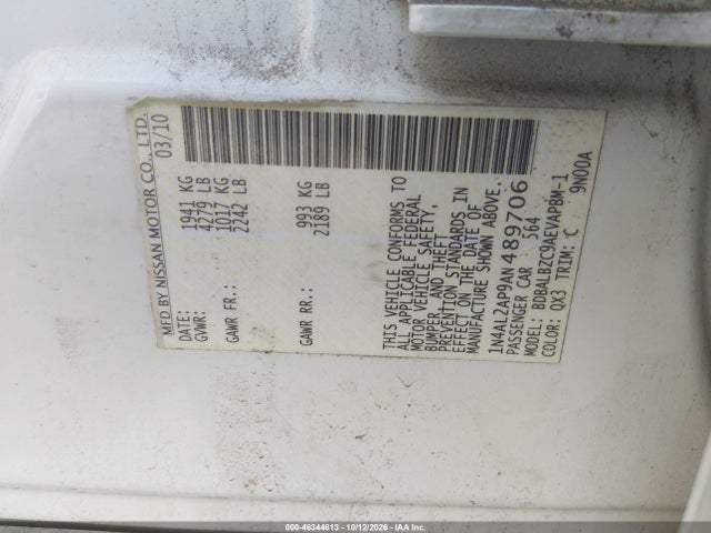 46344613 :رقم المزاد ، 1N4AL2AP9AN489706 vin ، 2010 Nissan Altima 2.5 S مزاد بيع