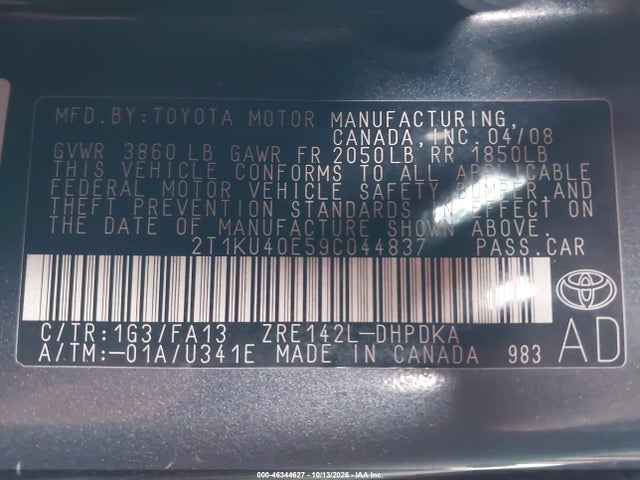 Aukcja sprzedaży 2009 Toyota Matrix, vin: 2T1KU40E59C044837, numer aukcji: 46344627