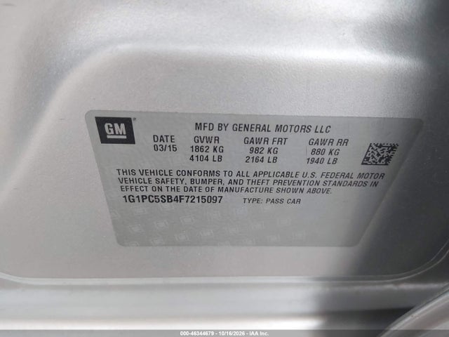 Aukcja sprzedaży 2015 Chevrolet Cruze 1lt Auto, vin: 1G1PC5SB4F7215097, numer aukcji: 46344679