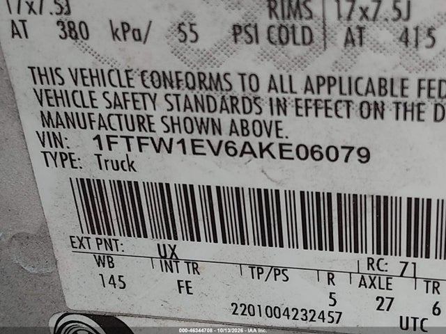 Продаж на аукціоні авто 2010 Ford F-150 Fx4/harley-davidson/king Ranch/lariat/platinum/xl/xlt, vin: 1FTFW1EV6AKE06079, номер лоту: 46344708
