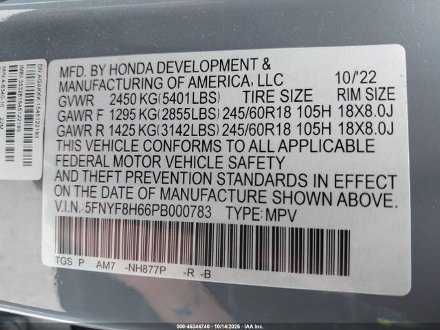 Aukcja sprzedaży 2023 Honda Passport Awd Trailsport, vin: 5FNYF8H66PB000783, numer aukcji: 46344740