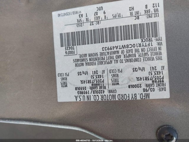 1998 Ford Ranger Splash/xl/xlt მანქანა იყიდება აუქციონზე, vin: 1FTYR10C8WTA49933, აუქციონის ნომერი: 46344753